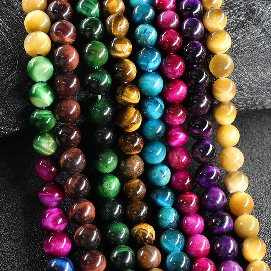 Colorful Tiger Eye Natural Stone Round Beads 4mm 6mm 8mm 10mm 12mm Wholesale Bulk Lot For Jewelry Making DIY Bracelet