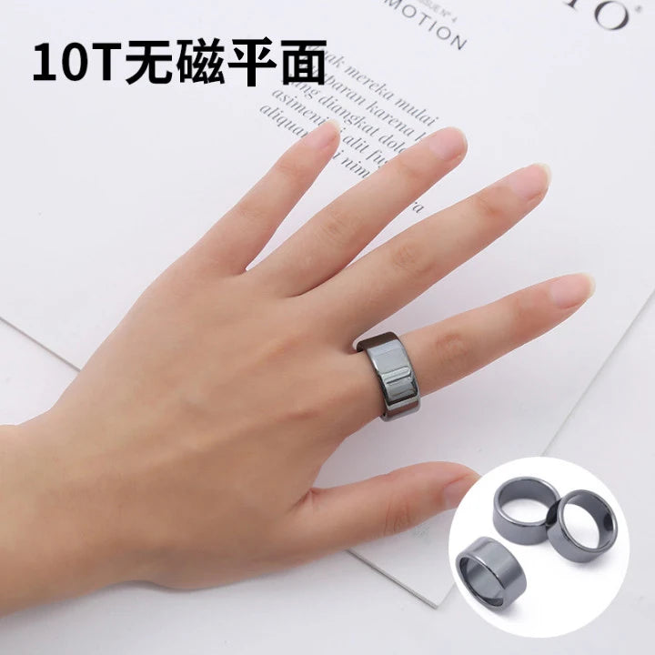 Natural Stone Hematite Ring 4T6T10T Flat Arc Black Gallstone Couple Non-magnetic Ring Health Care Radiation Protection Ring Gift