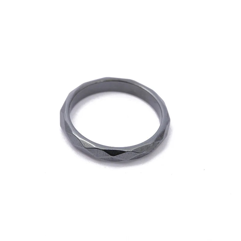 Natural Stone Hematite Ring 4T6T10T Flat Arc Black Gallstone Couple Non-magnetic Ring Health Care Radiation Protection Ring Gift