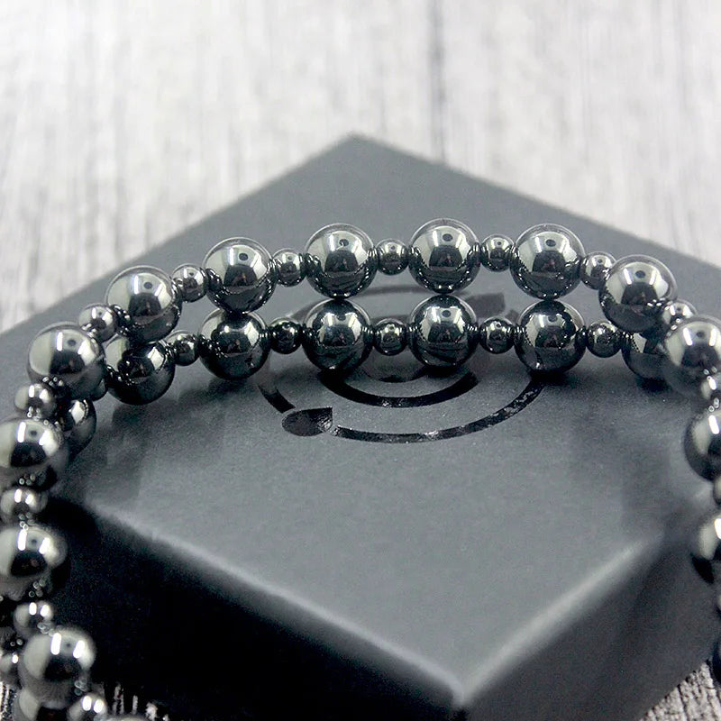 Magnetic Hematite Stone 8mm Round Beads Beaded Necklace Healing Therapy Black Jewlery for Men and Women HN023