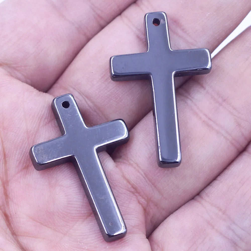 5Pcs Pendants Cross Religion Hematite Gunmetal Fashion Jewelry DIY Finding Charm 33x21mm