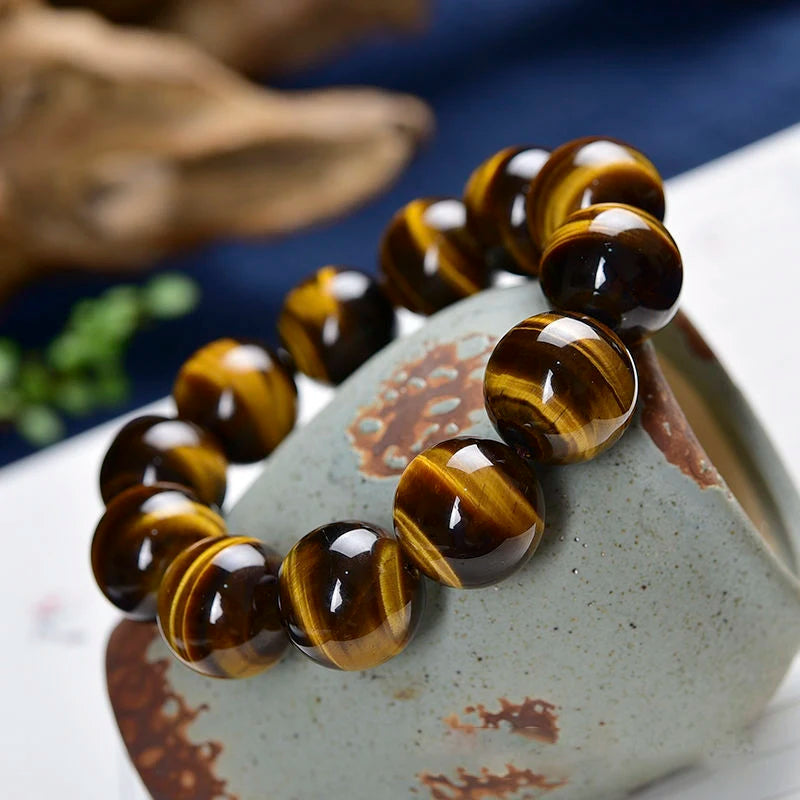 Fashion Tiger Eye Bracelet Men and Women Charm Natural Stone Jewelry Healing Buddha Elastic Rope Couple Crystal Bead Bracelet