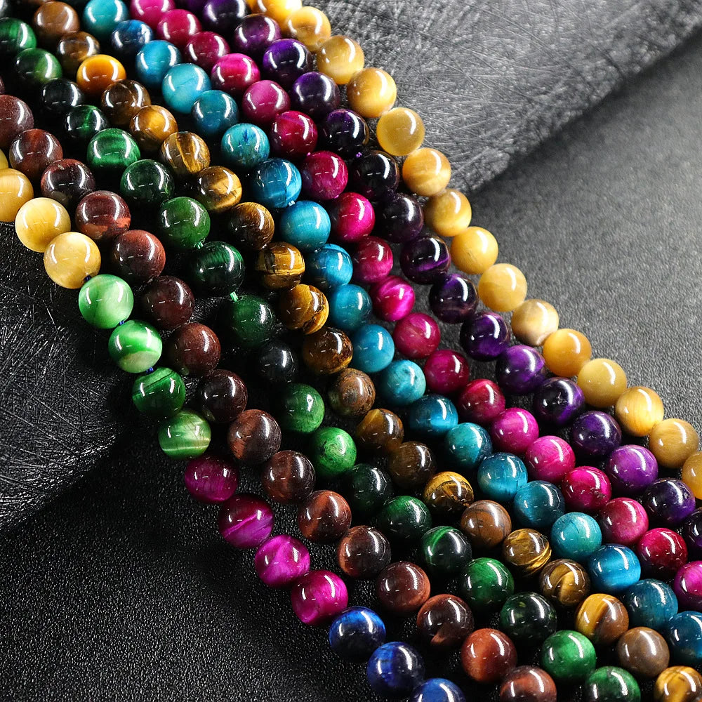 Colorful Tiger Eye Natural Stone Round Beads 4mm 6mm 8mm 10mm 12mm Wholesale Bulk Lot For Jewelry Making DIY Bracelet