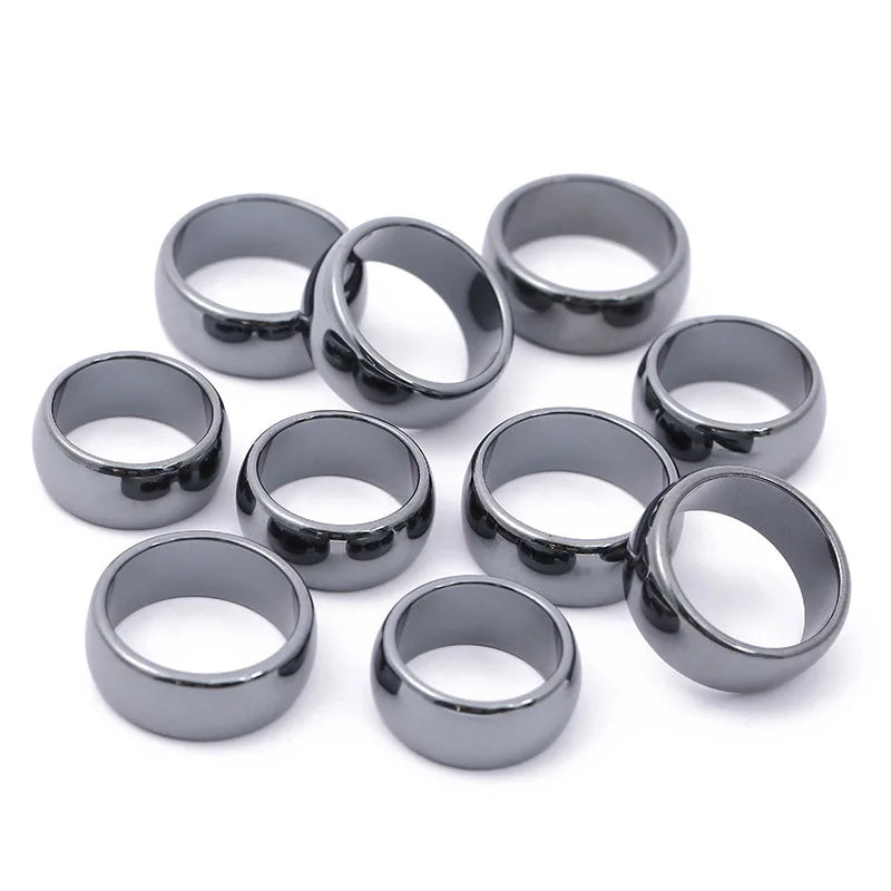 Natural Stone Hematite Ring 4T6T10T Flat Arc Black Gallstone Couple Non-magnetic Ring Health Care Radiation Protection Ring Gift