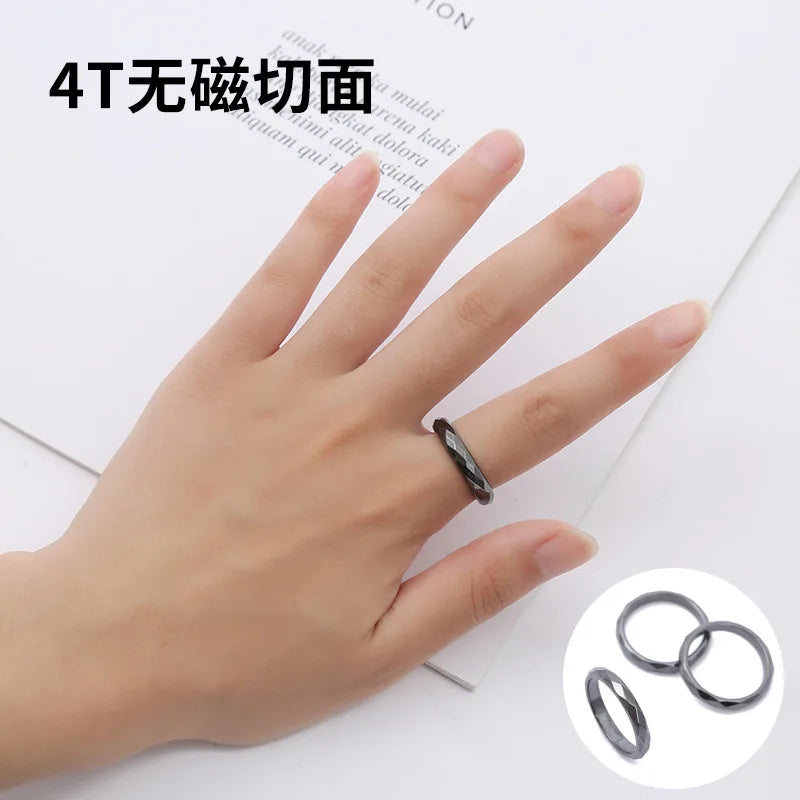 Natural Stone Hematite Ring 4T6T10T Flat Arc Black Gallstone Couple Non-magnetic Ring Health Care Radiation Protection Ring Gift