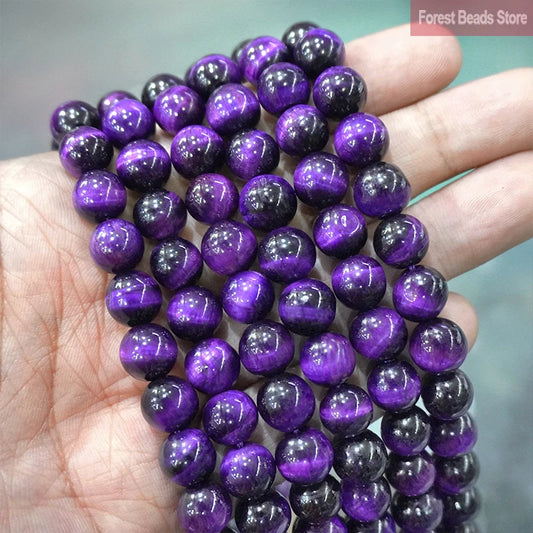 Natural Stone Purple Tiger Eye Agates Loose Round Beads DIY Charms Bracelet Necklace for Jewelry Making 15" Strand 6 8 10 12MM