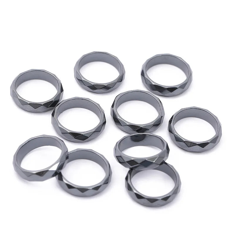 Natural Stone Hematite Ring 4T6T10T Flat Arc Black Gallstone Couple Non-magnetic Ring Health Care Radiation Protection Ring Gift