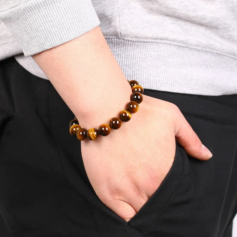 Fashion Tiger Eye Bracelet Men and Women Charm Natural Stone Jewelry Healing Buddha Elastic Rope Couple Crystal Bead Bracelet