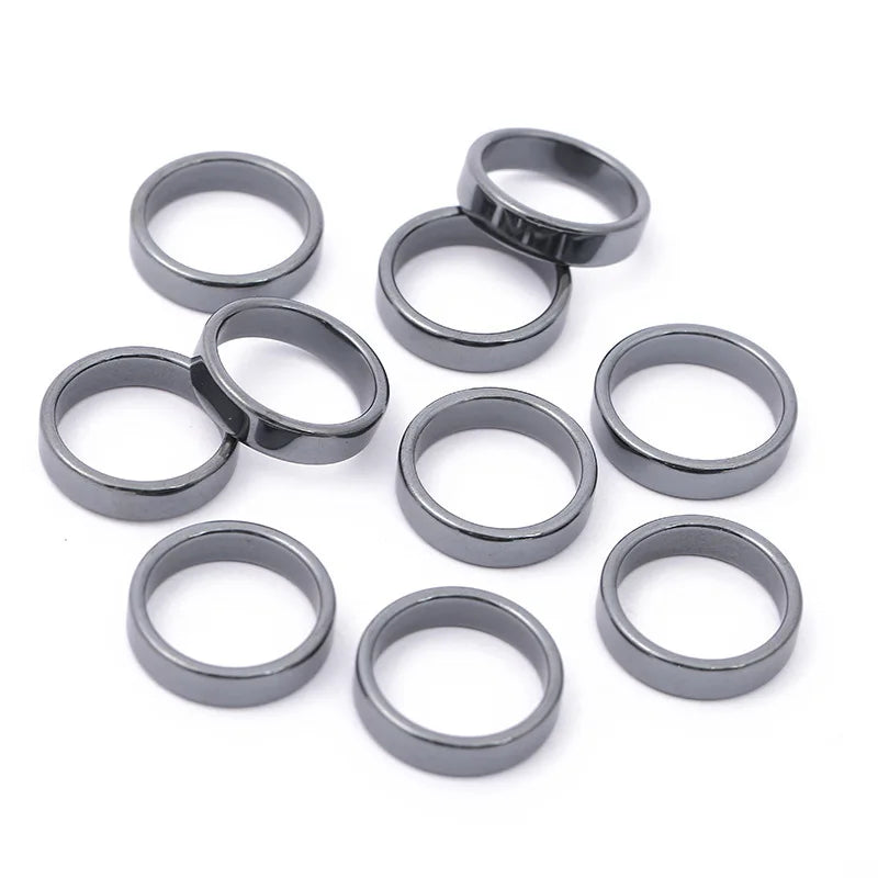 Natural Stone Hematite Ring 4T6T10T Flat Arc Black Gallstone Couple Non-magnetic Ring Health Care Radiation Protection Ring Gift