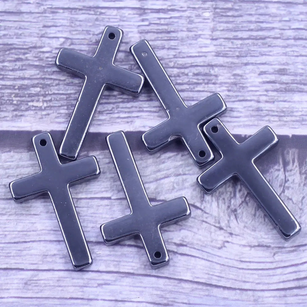 5Pcs Pendants Cross Religion Hematite Gunmetal Fashion Jewelry DIY Finding Charm 33x21mm