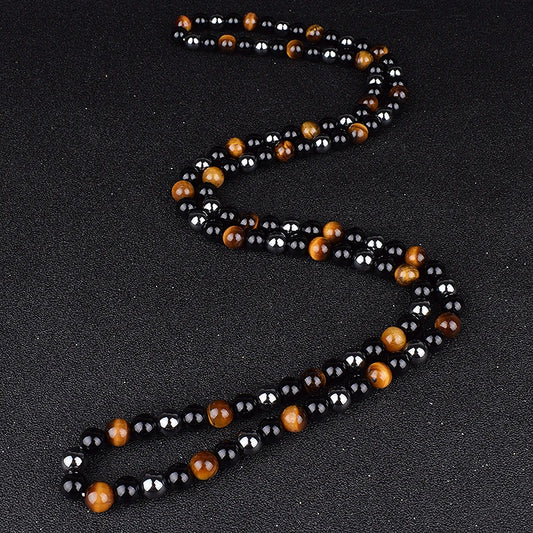 Hematite Obsidian Tiger Eye Beads Necklaces Men Fashion Triple Protection Necklaces Women for Magnetic Health Protection Jewelry