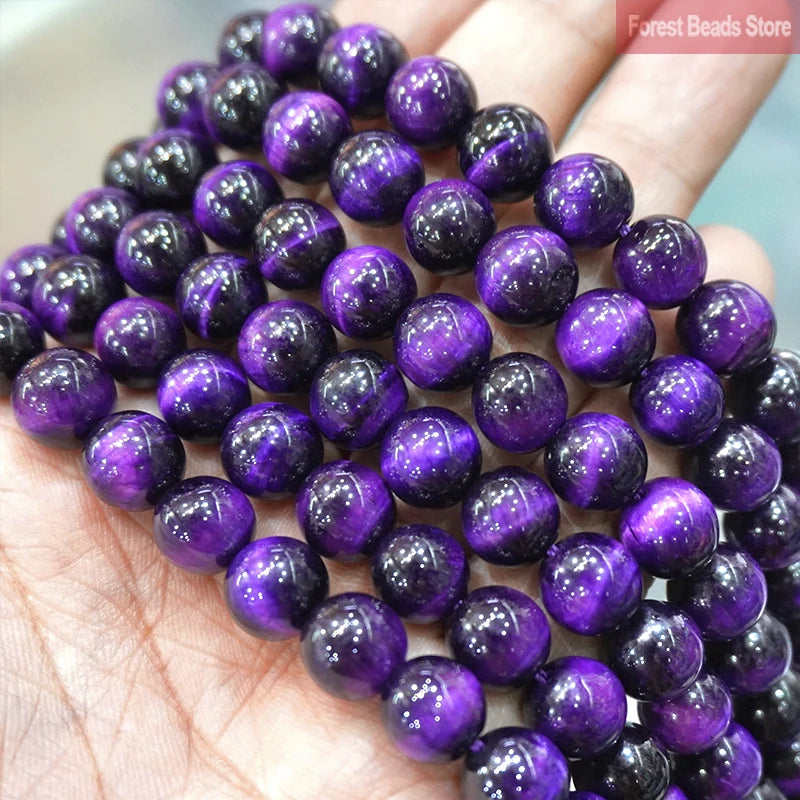 Natural Stone Purple Tiger Eye Agates Loose Round Beads DIY Charms Bracelet Necklace for Jewelry Making 15" Strand 6 8 10 12MM