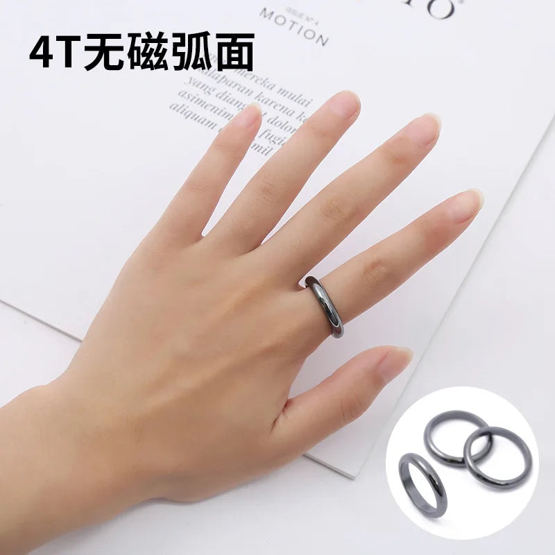 Natural Stone Hematite Ring 4T6T10T Flat Arc Black Gallstone Couple Non-magnetic Ring Health Care Radiation Protection Ring Gift