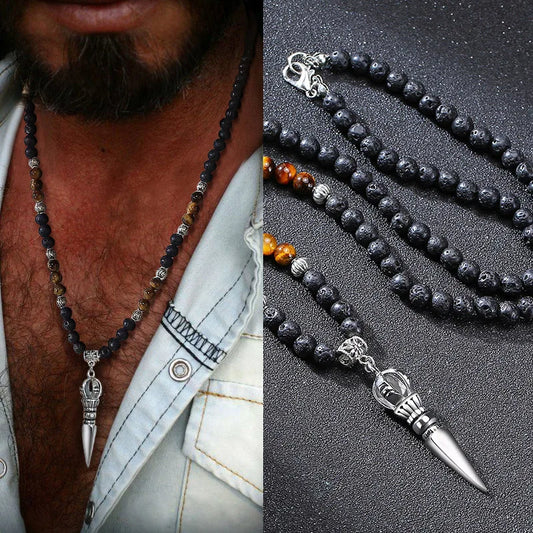 TIBETAN BUDDHIST PHURBA KILAYA THE MAGIC DAGGER WITHTIGER’S EYE LAVA STONE NECKLACE FOR MEN JEWELRY