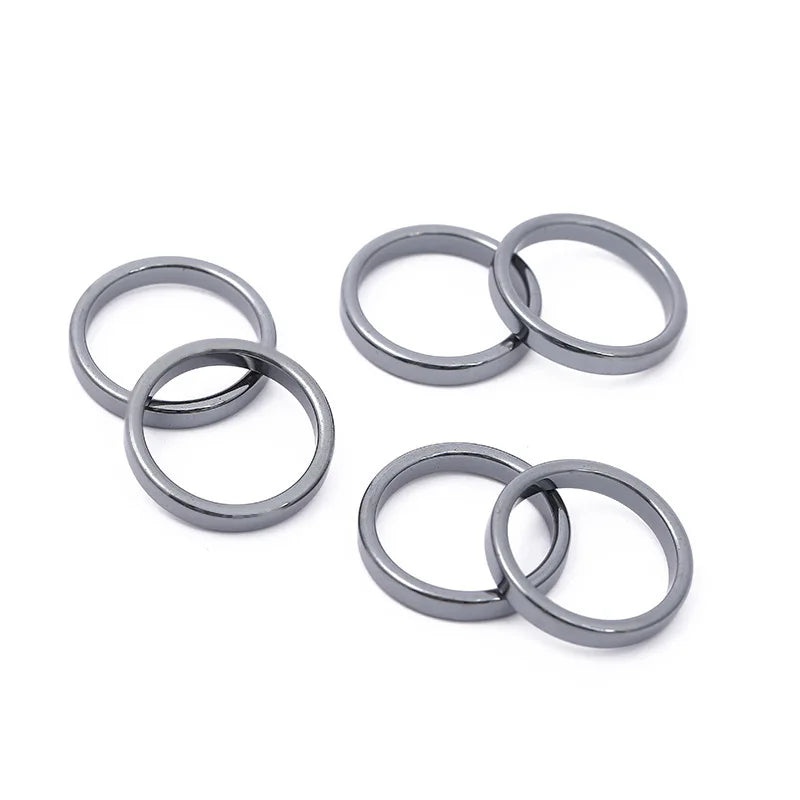 Natural Stone Hematite Ring 4T6T10T Flat Arc Black Gallstone Couple Non-magnetic Ring Health Care Radiation Protection Ring Gift