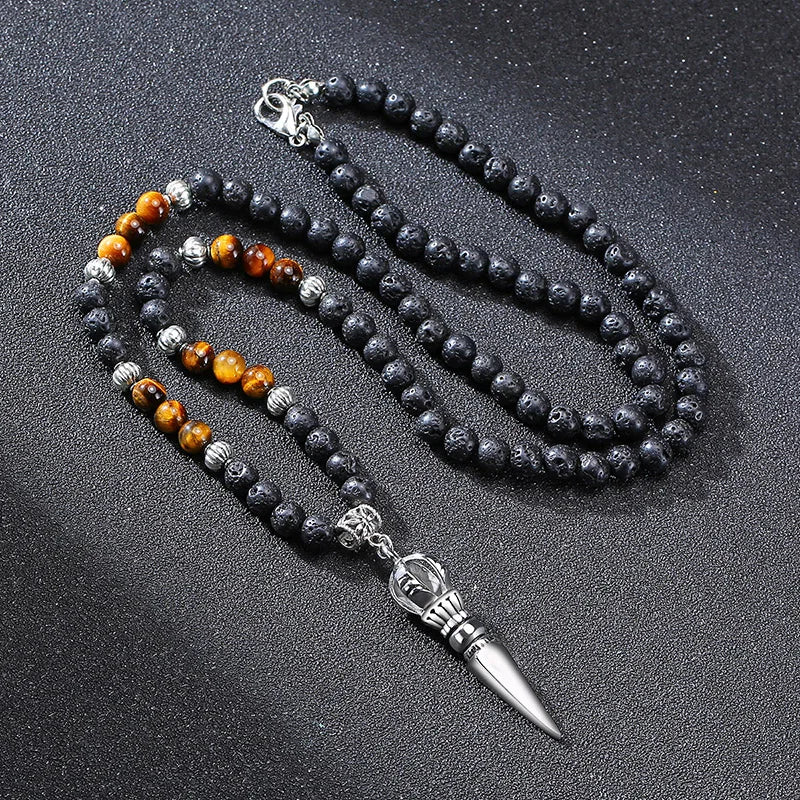 TIBETAN BUDDHIST PHURBA KILAYA THE MAGIC DAGGER WITHTIGER’S EYE LAVA STONE NECKLACE FOR MEN JEWELRY