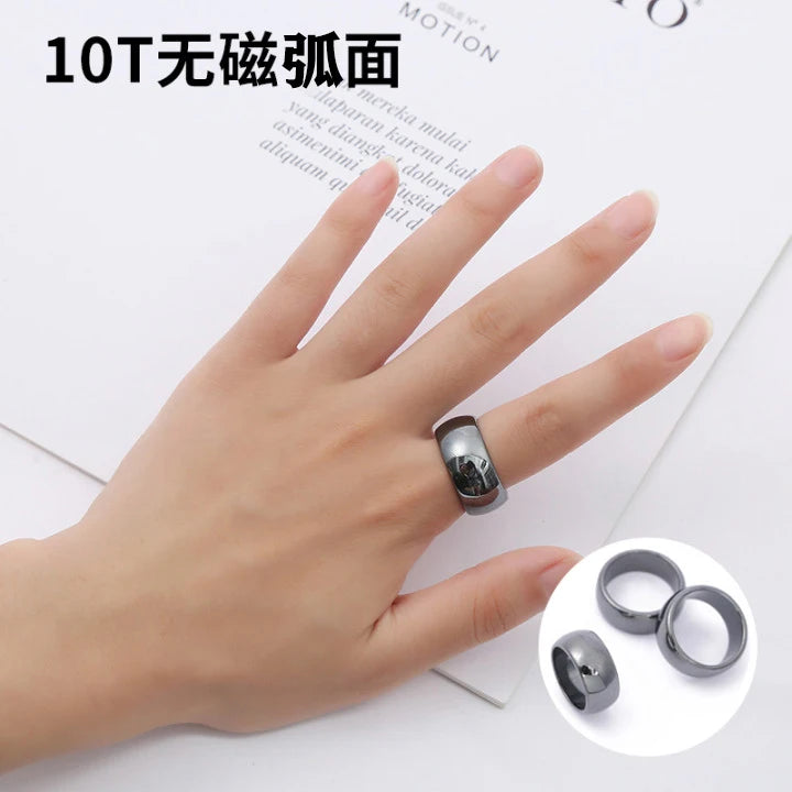 Natural Stone Hematite Ring 4T6T10T Flat Arc Black Gallstone Couple Non-magnetic Ring Health Care Radiation Protection Ring Gift