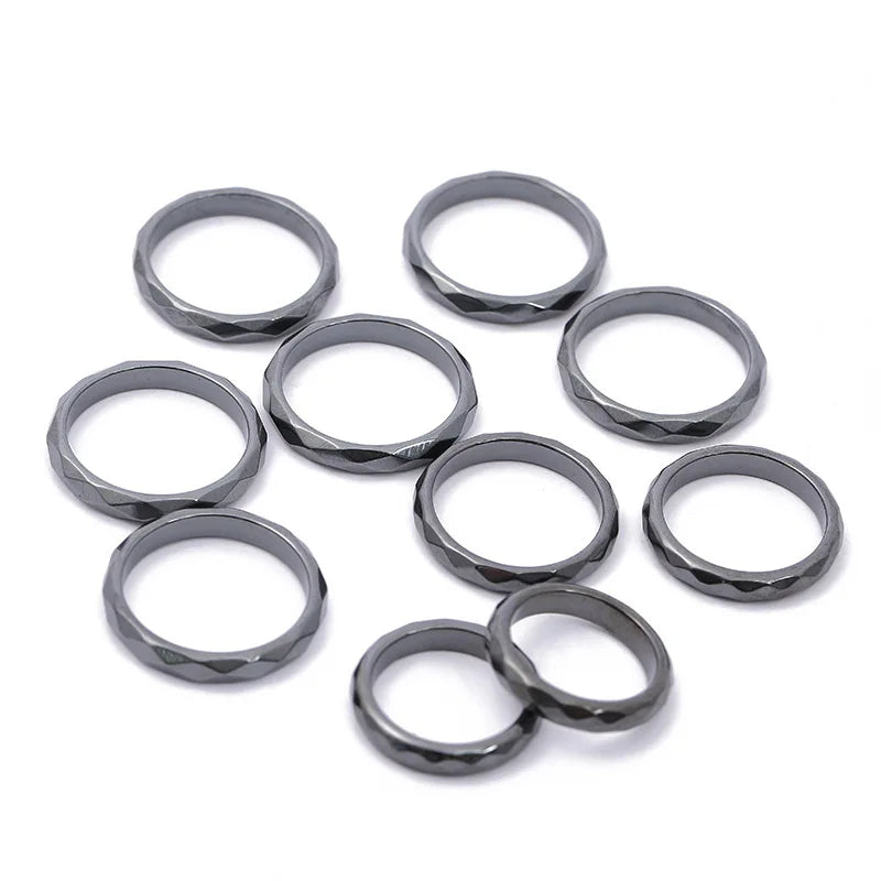 Natural Stone Hematite Ring 4T6T10T Flat Arc Black Gallstone Couple Non-magnetic Ring Health Care Radiation Protection Ring Gift