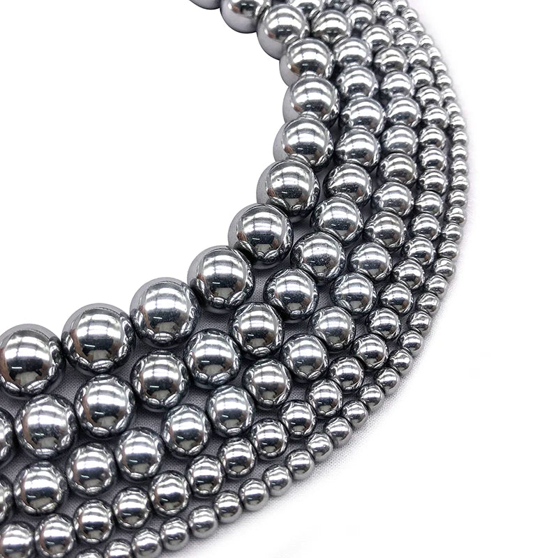 Natural Stone Silvery white Hematite Beads Round Loose Beads 4mm 6mm 8mm 10mm 12mm DIY Necklace Bracelet Jewelry Making Accessor