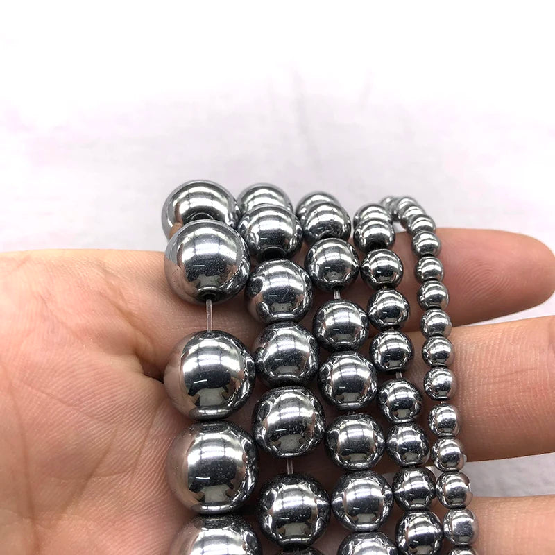 Natural Stone Silvery white Hematite Beads Round Loose Beads 4mm 6mm 8mm 10mm 12mm DIY Necklace Bracelet Jewelry Making Accessor