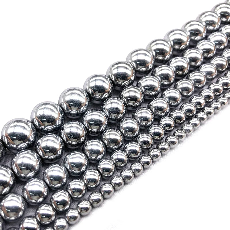 Natural Stone Silvery white Hematite Beads Round Loose Beads 4mm 6mm 8mm 10mm 12mm DIY Necklace Bracelet Jewelry Making Accessor