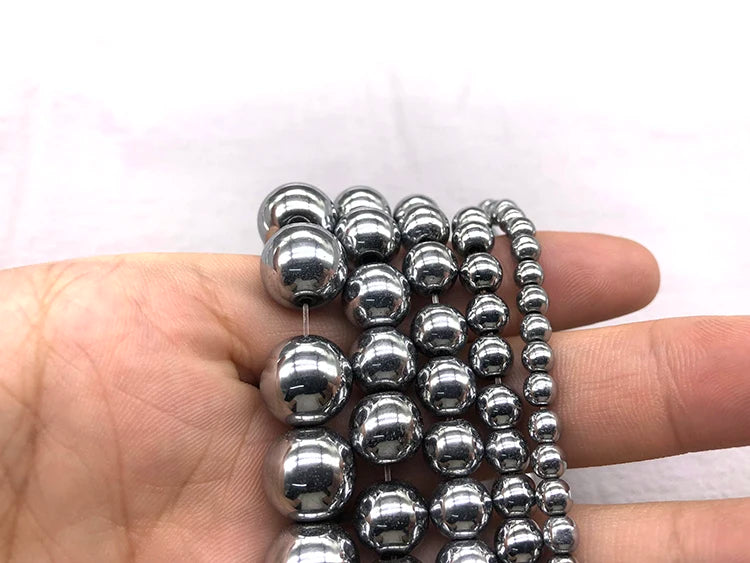 Natural Stone Silvery white Hematite Beads Round Loose Beads 4mm 6mm 8mm 10mm 12mm DIY Necklace Bracelet Jewelry Making Accessor