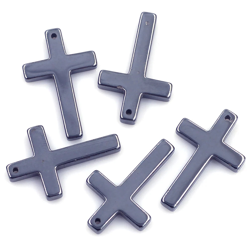 5Pcs Pendants Cross Religion Hematite Gunmetal Fashion Jewelry DIY Finding Charm 33x21mm