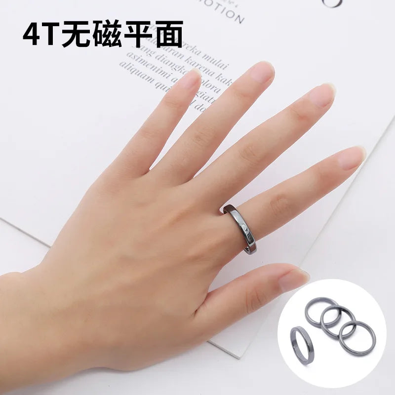 Natural Stone Hematite Ring 4T6T10T Flat Arc Black Gallstone Couple Non-magnetic Ring Health Care Radiation Protection Ring Gift