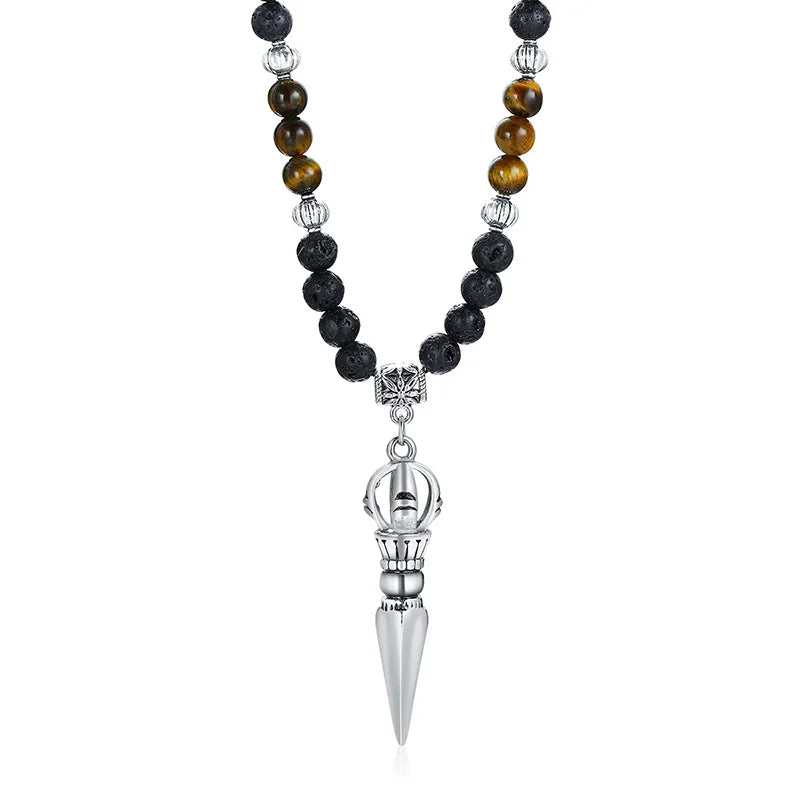 TIBETAN BUDDHIST PHURBA KILAYA THE MAGIC DAGGER WITHTIGER’S EYE LAVA STONE NECKLACE FOR MEN JEWELRY