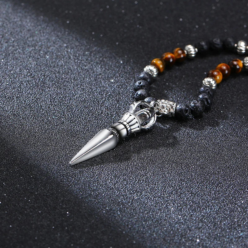 TIBETAN BUDDHIST PHURBA KILAYA THE MAGIC DAGGER WITHTIGER’S EYE LAVA STONE NECKLACE FOR MEN JEWELRY