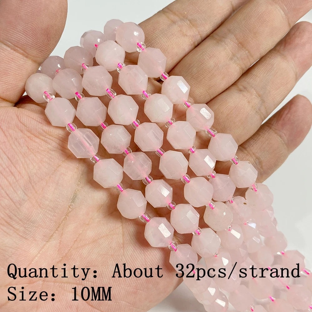 Natural Rose Pink Quartz Crystal Stone Beads Round Loose Spacer Beads Charm for Jewelry Making Diy Bracelet Accessories Diy