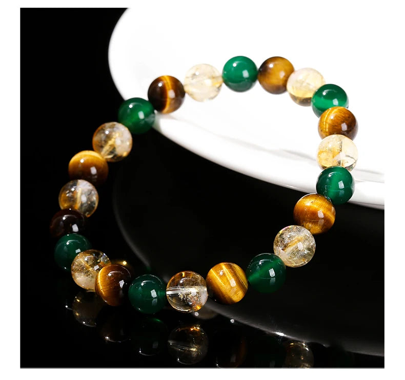 JD Natural Yellow Tiger Eye Stone Green Agate Citrine Mixed Wealth Lucky Bracelet Women Men Energy Bead Handmade Jewelry Gift