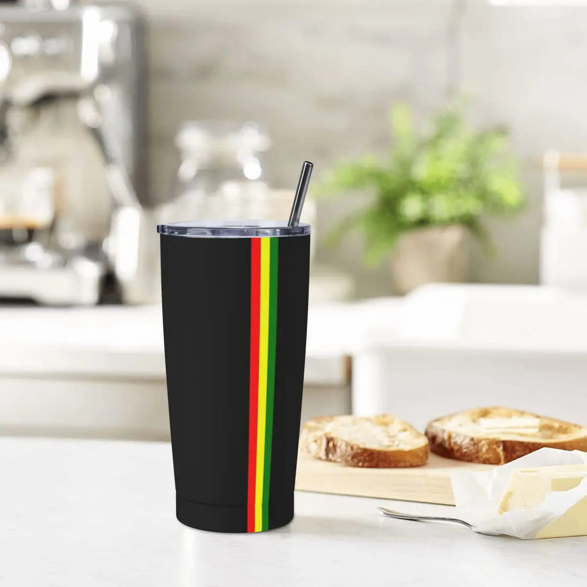 Rasta Stripe Color Tumbler Vacuum Insulated Reggae Jamaican Jamaica Proud Thermal Cup with Lid Straw Mug Water Bottle, 20oz