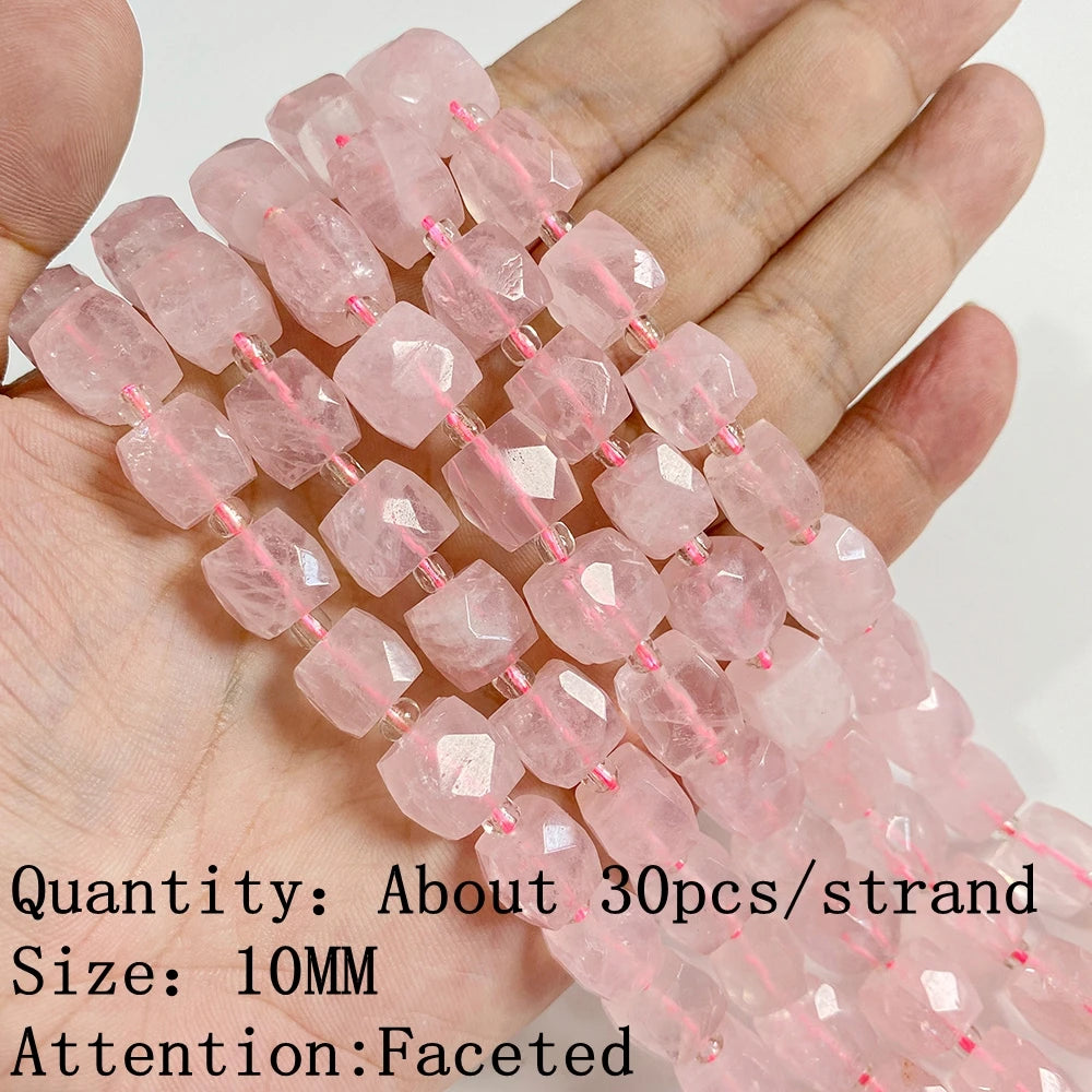 Natural Rose Pink Quartz Crystal Stone Beads Round Loose Spacer Beads Charm for Jewelry Making Diy Bracelet Accessories Diy