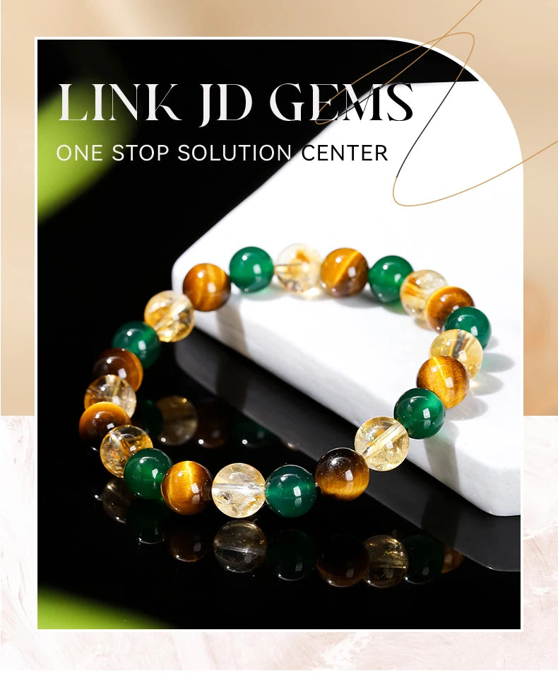 JD Natural Yellow Tiger Eye Stone Green Agate Citrine Mixed Wealth Lucky Bracelet Women Men Energy Bead Handmade Jewelry Gift