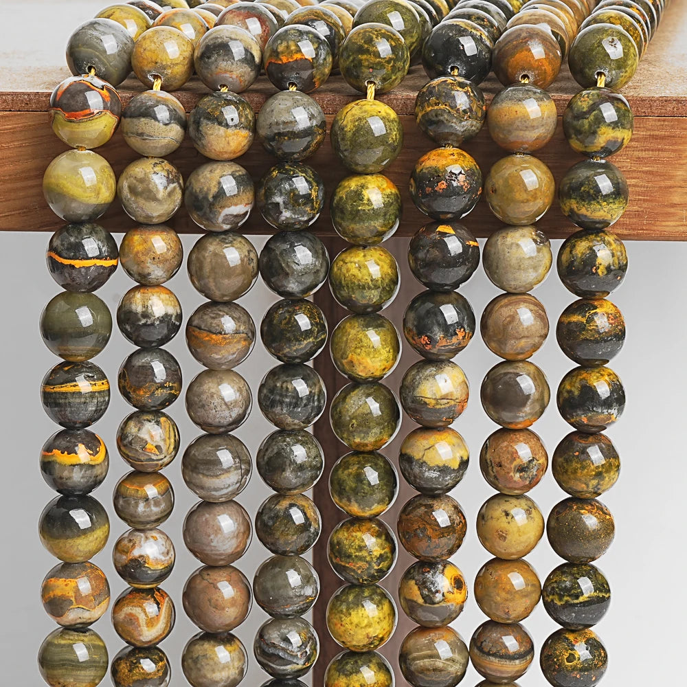 Natural Stone Beads Yellow Bumblebee Jasper Round Loose Spacer Quartz Beads 7/8/9/10/11mm For Jewelry Making DIY Bracelet