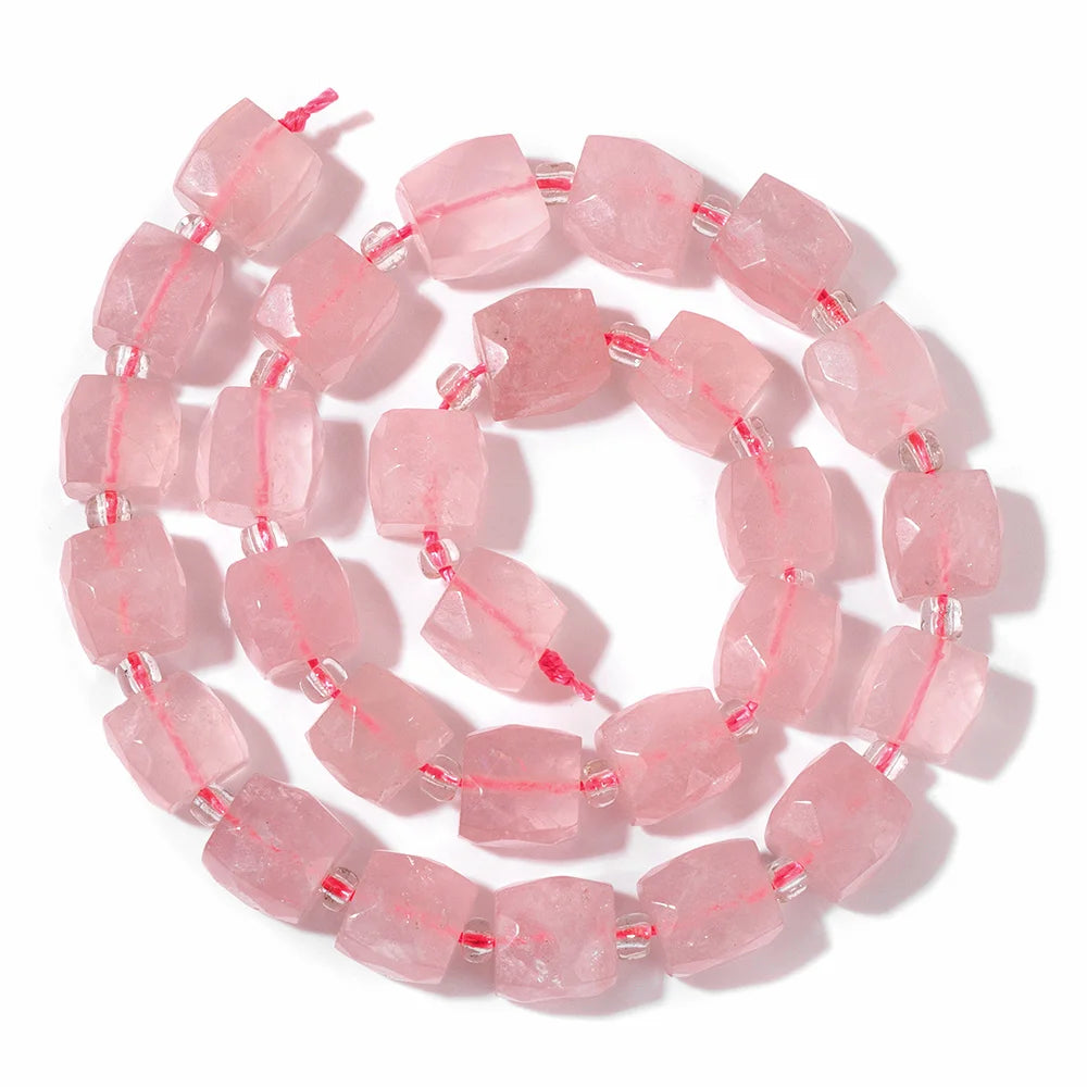 Natural Rose Pink Quartz Crystal Stone Beads Round Loose Spacer Beads Charm for Jewelry Making Diy Bracelet Accessories Diy