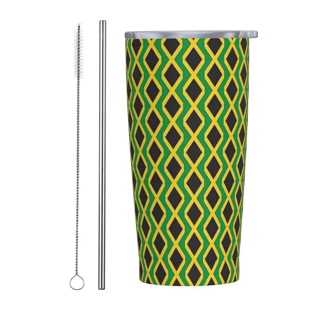 Stainless Steel Tumbler Abstract Jamaican Flag Car Mugs With Straws Beach Hot Drinks Water Bottle Insulated 20oz Coffee Mug