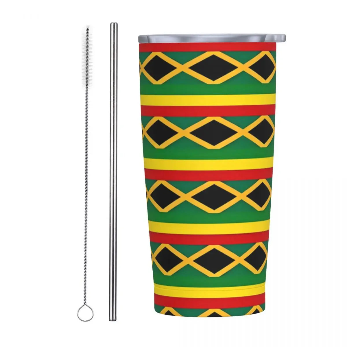 Stainless Steel Tumbler Abstract Jamaican Flag Car Mugs With Straws Beach Hot Drinks Water Bottle Insulated 20oz Coffee Mug