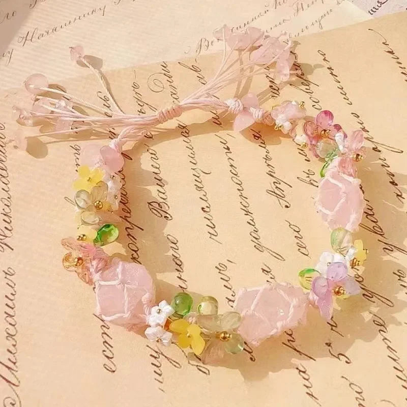 Natural Jade Crystal Flower Bracelet Bangle Exquisite Design Young Girls Real Gemstone Fashion Jewelry Best Seller Holiday Gift