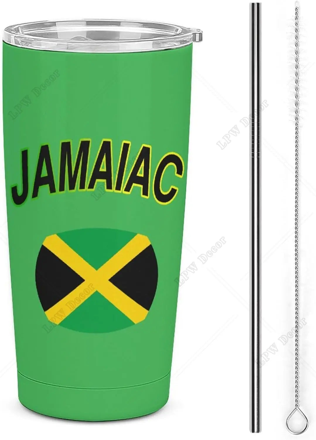 Jamaican Flag Stainless Steel Tumbler Travel Cup 20 Oz Insulated Coffee Mug with Splash Proof  Cleaning Brush for Home Outdoor