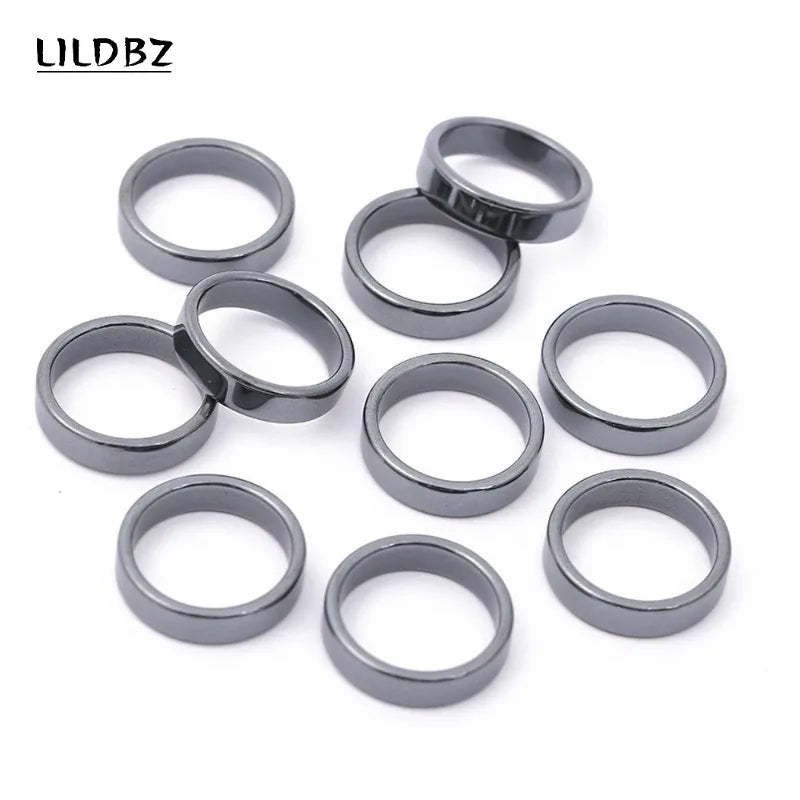 Natural Stone Hematite Ring 4T6T10T Flat Arc Black Gallstone Couple Non-magnetic Ring Health Care Radiation Protection Ring Gift