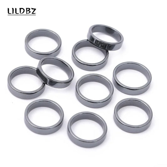 Natural Stone Hematite Ring 4T6T10T Flat Arc Black Gallstone Couple Non-magnetic Ring Health Care Radiation Protection Ring Gift