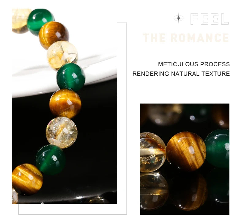 JD Natural Yellow Tiger Eye Stone Green Agate Citrine Mixed Wealth Lucky Bracelet Women Men Energy Bead Handmade Jewelry Gift