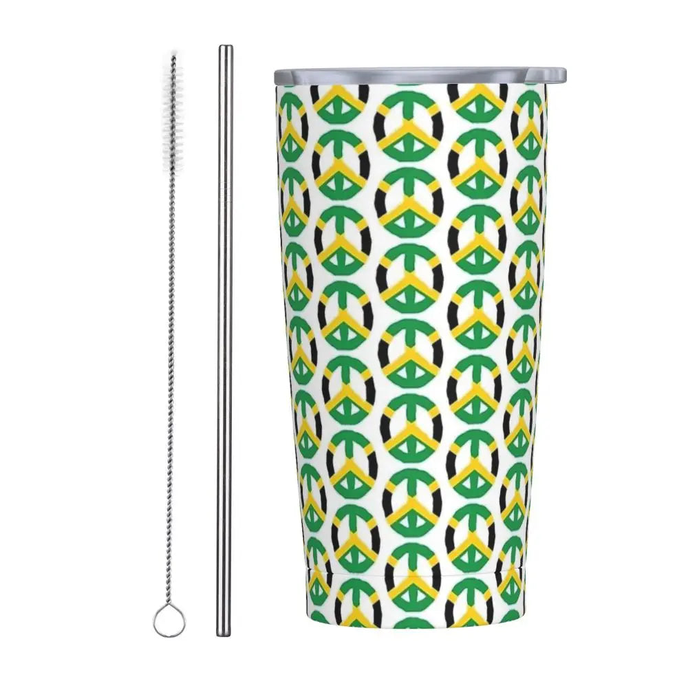 Stainless Steel Tumbler Abstract Jamaican Flag Car Mugs With Straws Beach Hot Drinks Water Bottle Insulated 20oz Coffee Mug