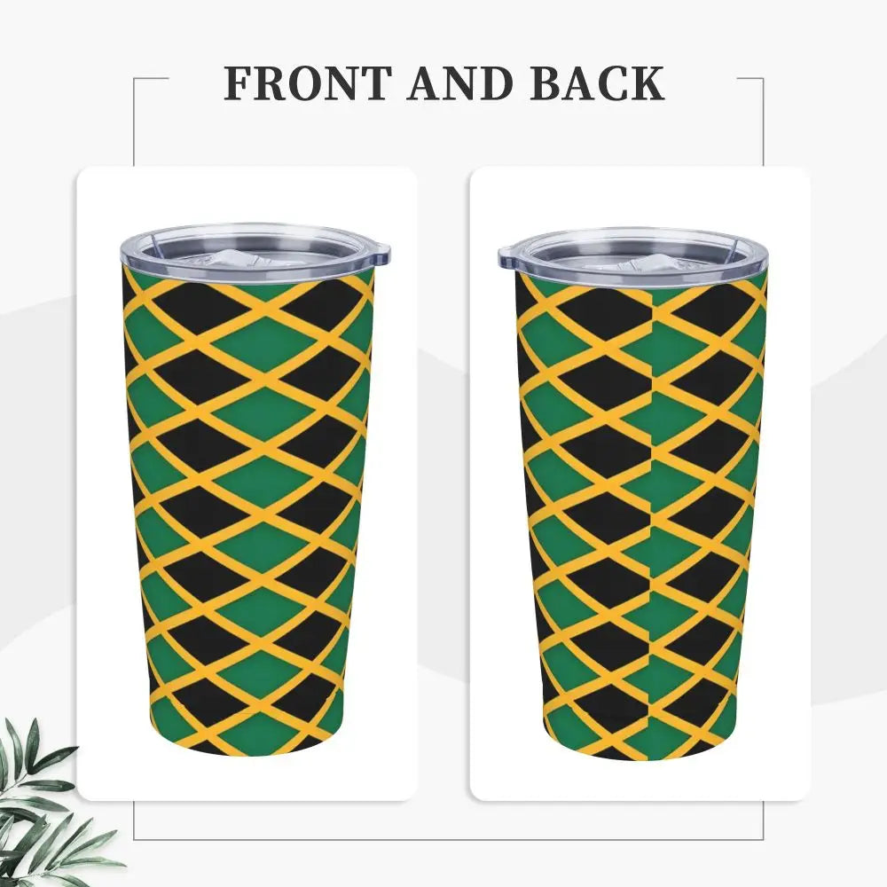 Stainless Steel Tumbler Abstract Jamaican Flag Car Mugs With Straws Beach Hot Drinks Water Bottle Insulated 20oz Coffee Mug