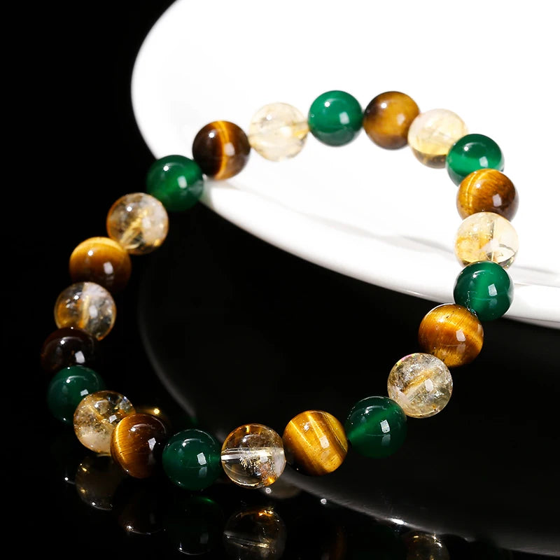 JD Natural Yellow Tiger Eye Stone Green Agate Citrine Mixed Wealth Lucky Bracelet Women Men Energy Bead Handmade Jewelry Gift