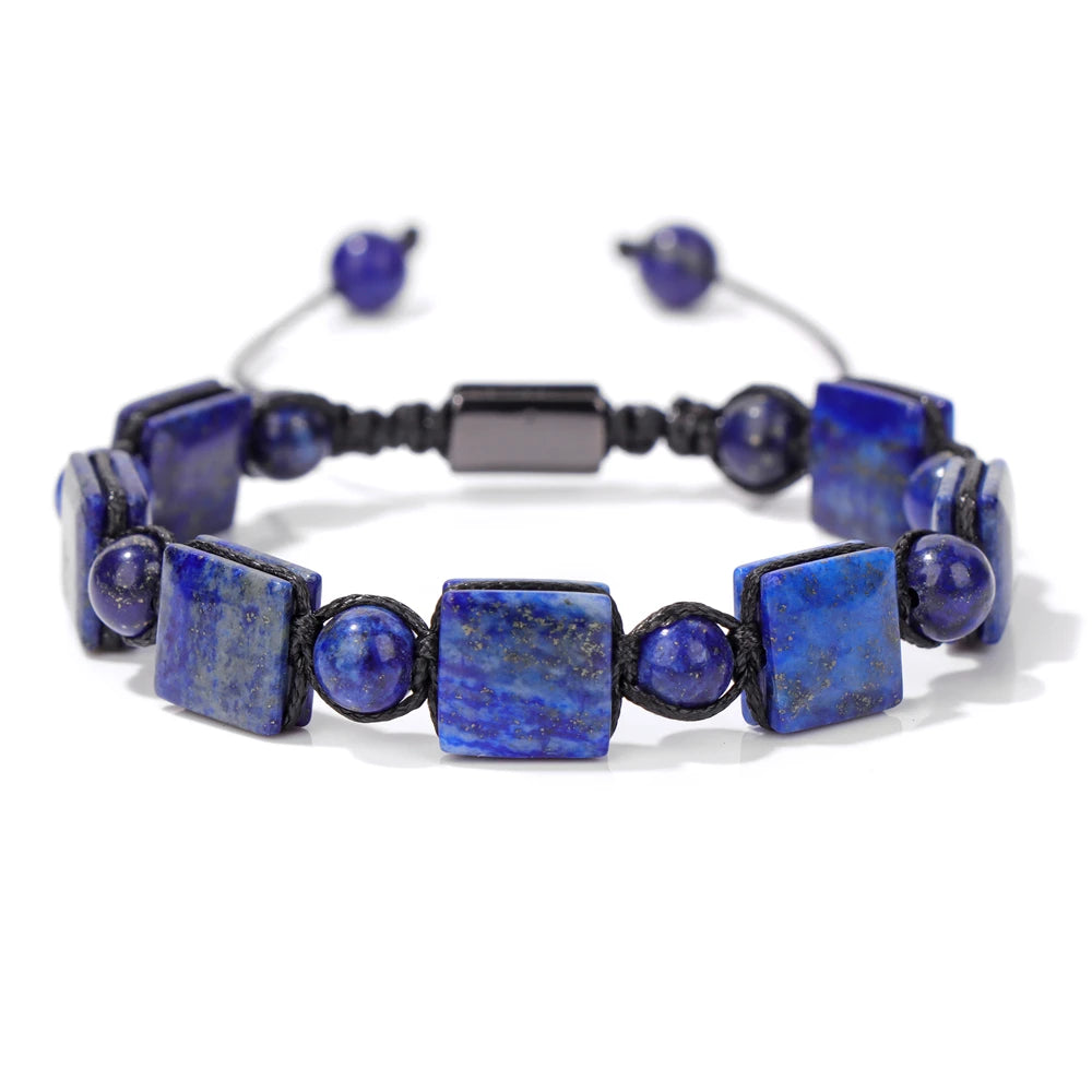 Natural Stone Bracelet Square Shape Lapis lazuli Tiger Eye Labradorite Beads Bracelets Adjustable for Women Men Jewelry Gift