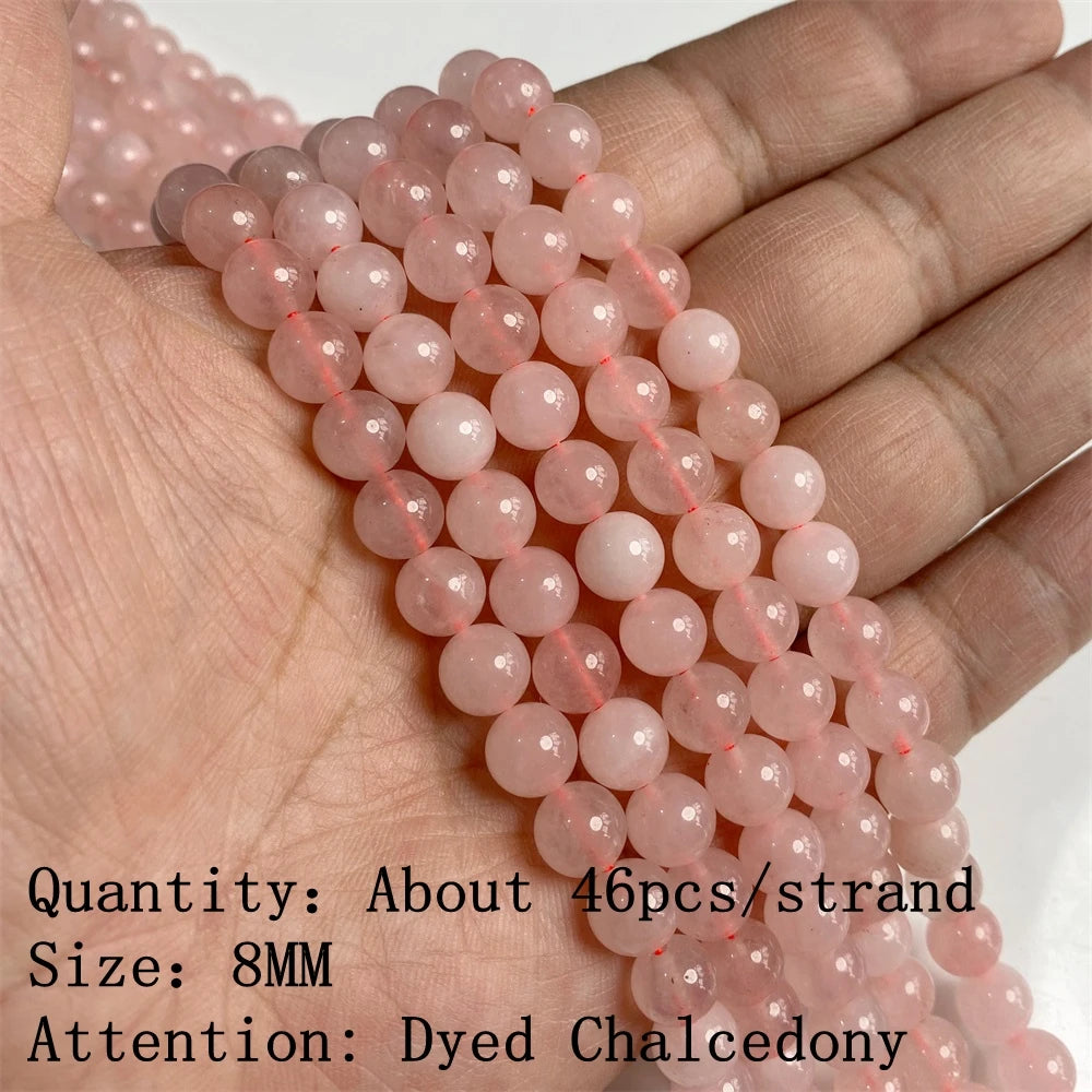 Natural Rose Pink Quartz Crystal Stone Beads Round Loose Spacer Beads Charm for Jewelry Making Diy Bracelet Accessories Diy