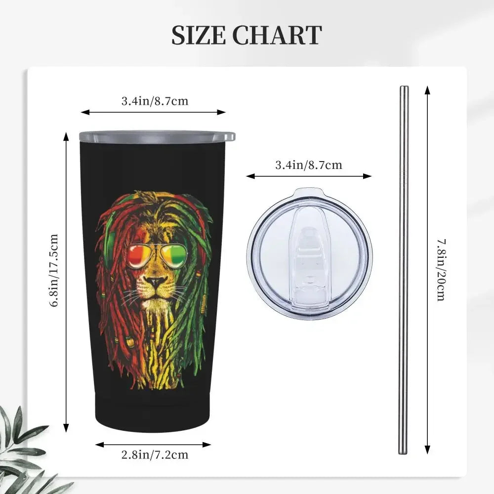 Rasta Lion Insulated Tumbler with Lid Judah Rasta Jamaican Reggae Vacuum Thermal Mug Office Home Hot Cold Drinks Cups, 20oz